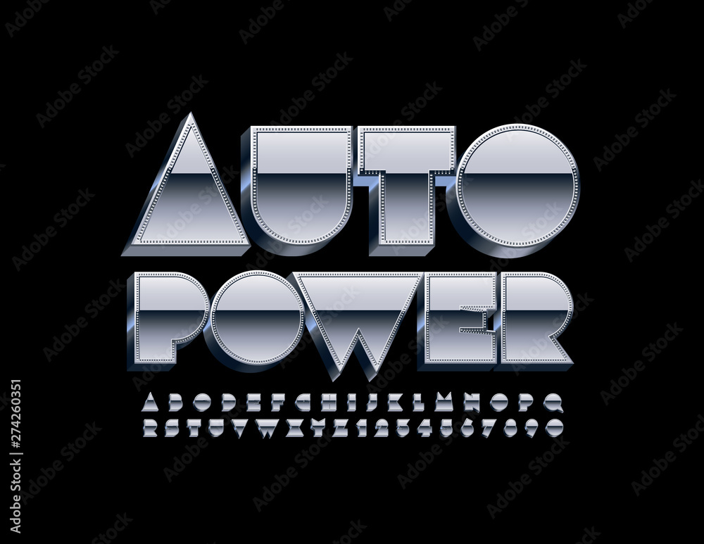 Vector creative emblem Auto Power with metallic modern Alphabet. 3D ...