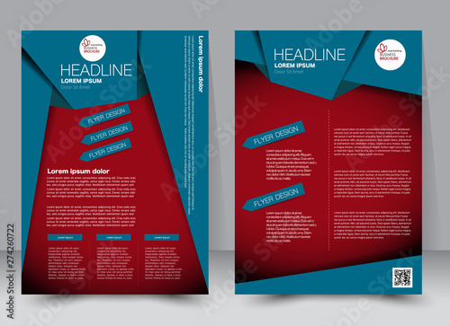 Flyer, brochure, magazine cover template design for education, presentation, website. Red and blue color. Editable vector illustration.