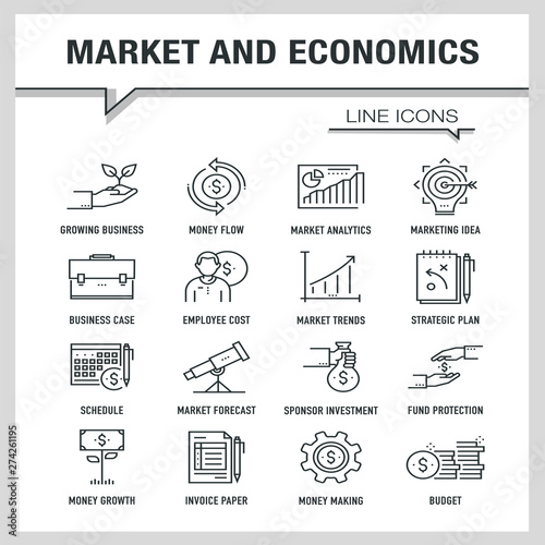 MARKET AND ECONOMICS LINE ICONS
