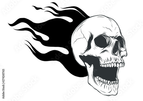 Skull on Fire with Flames Vector Illustration