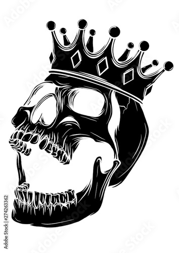 Hand drawn king skull wearing crown. Vector illustration
