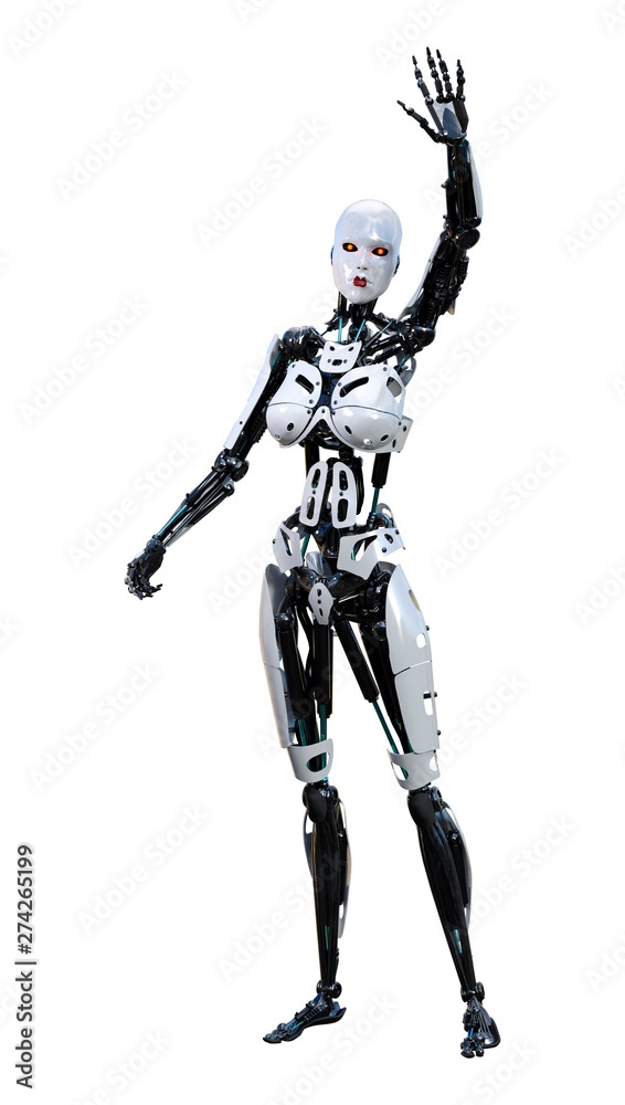 3D Rendering Female Robot on White