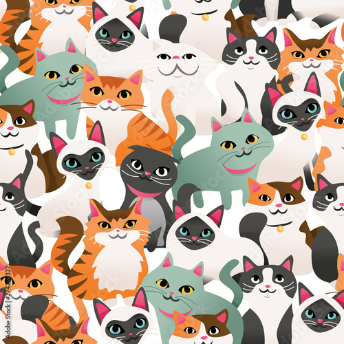 Super Cute Cartoon Cats Seamless Pattern Background