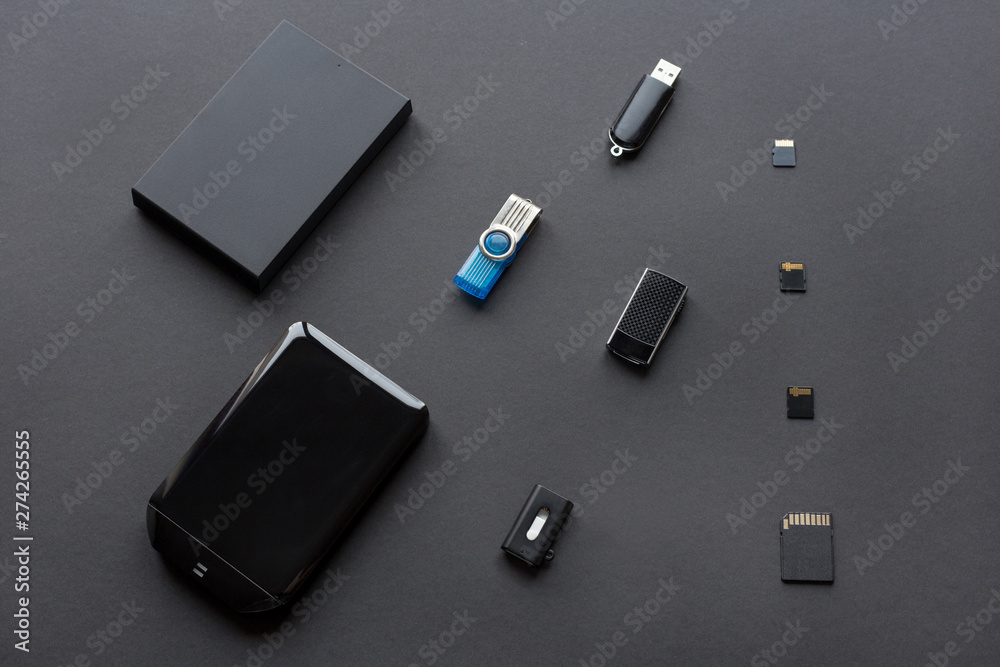 Modern digital devices for the transfer and storage of information. Flash drives, external hard disks and memory cards. Modern digital devices for the transfer and storage of information. Flash drives, external hard disks and memory cards.