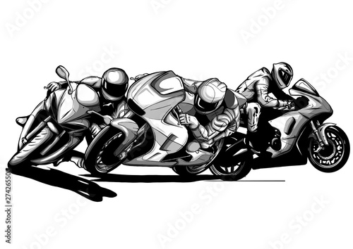 draw motorcycles racers biker vector illustration design