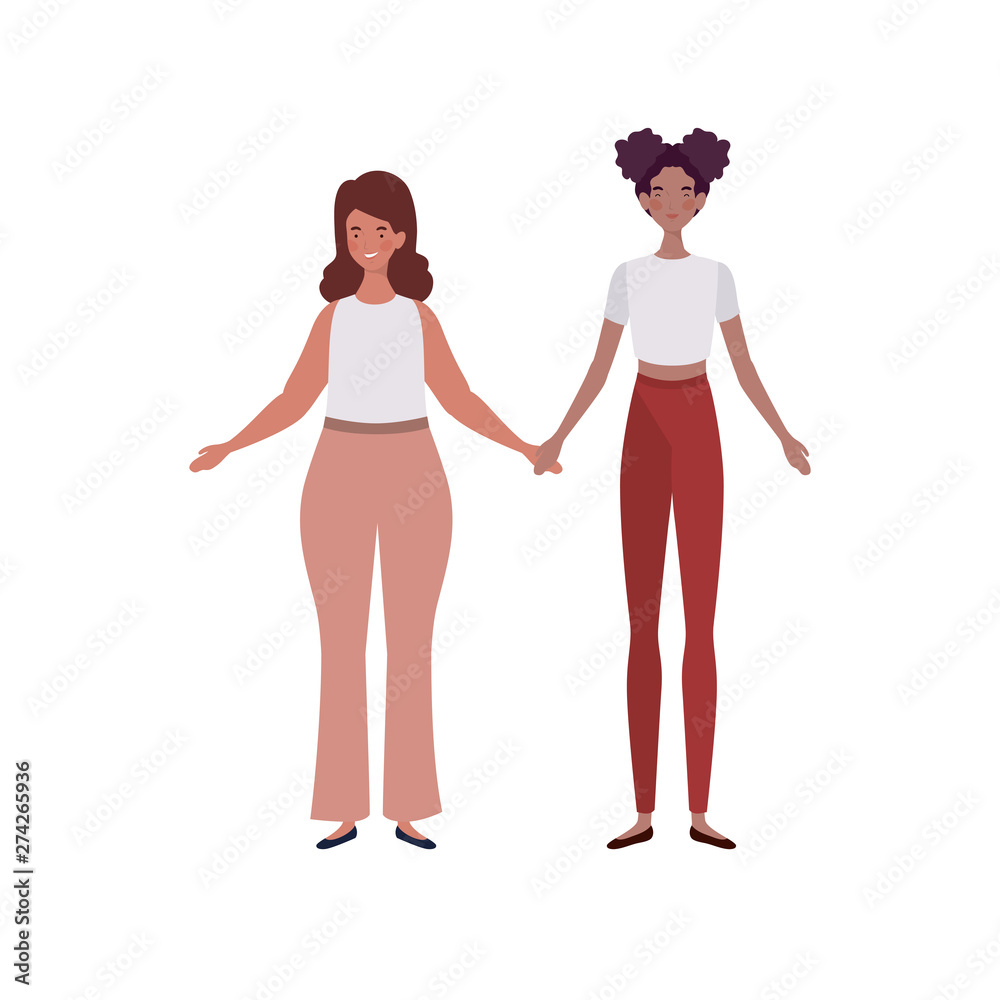 young women standing on white background young women standing on white background