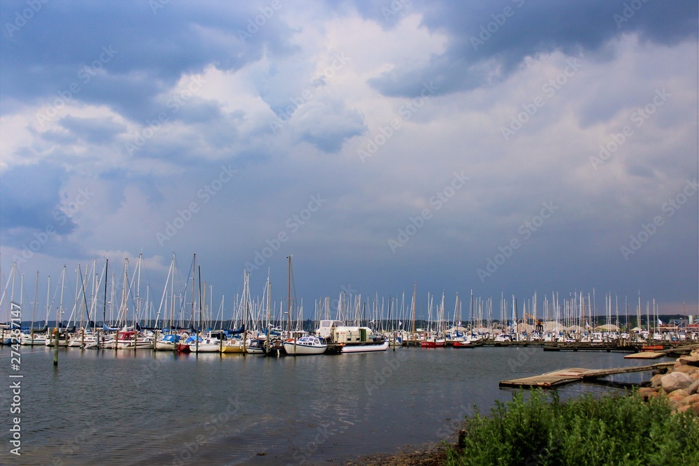 harbor with sailboats