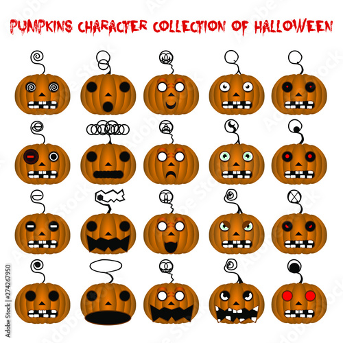 Pumpkins character collection of halloween. 