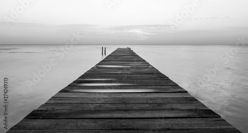 Wooden Jetty At Dawn Black and White