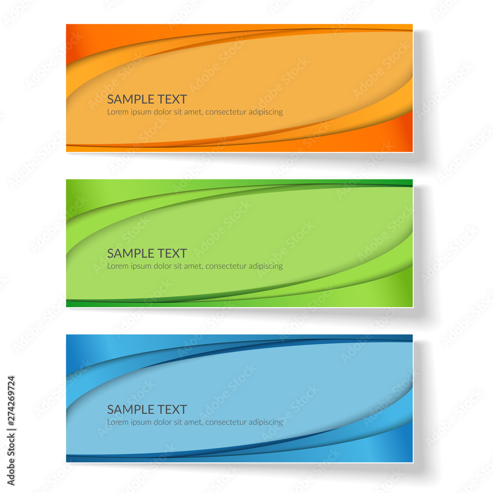 Fototapeta premium Card with abstract wavy lines Orange blue green curved lines on a colored background Creative card template design element ads poster Abstract background for business card layout template Vector set
