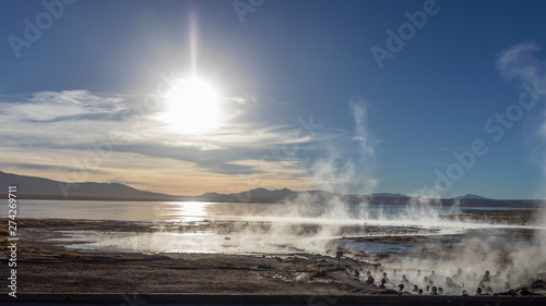 Aguas termales de Polques, hot springs with a pool of steaming natural thermal water in Bolivia © nomadkate