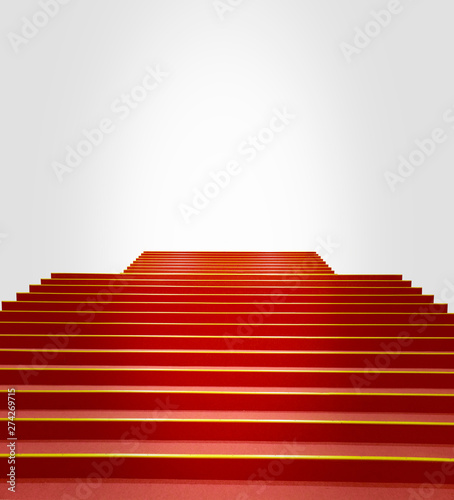 Red stairs or Red carpet on the stairs in a luxury interior