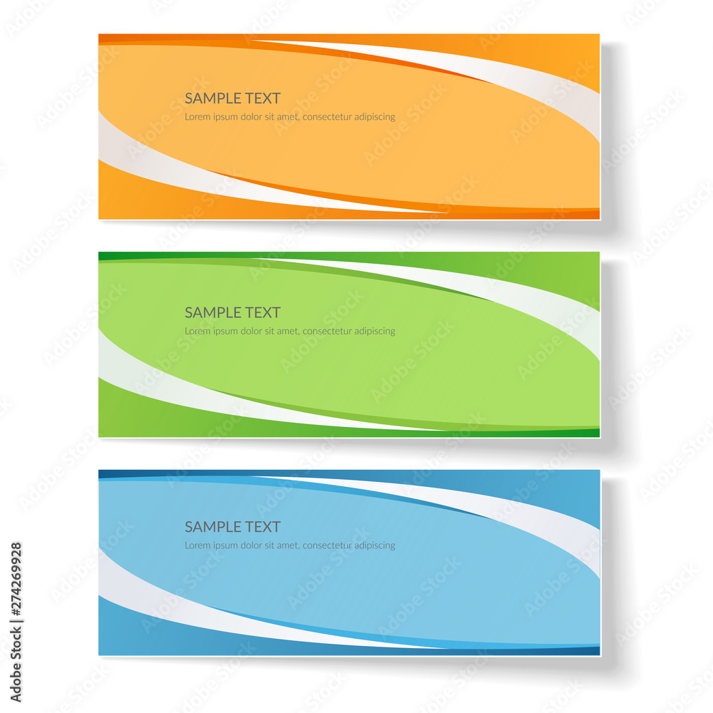 Fototapeta premium Card with abstract wavy lines Orange blue green curved lines on a colored background Creative card template design element ads poster Abstract background for business card layout template Vector set