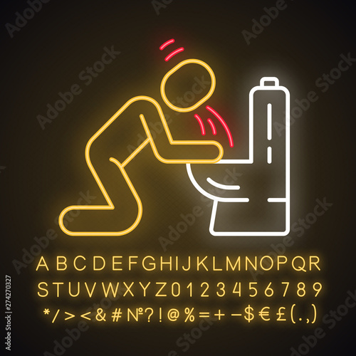 Vomiting, nausea neon light icon