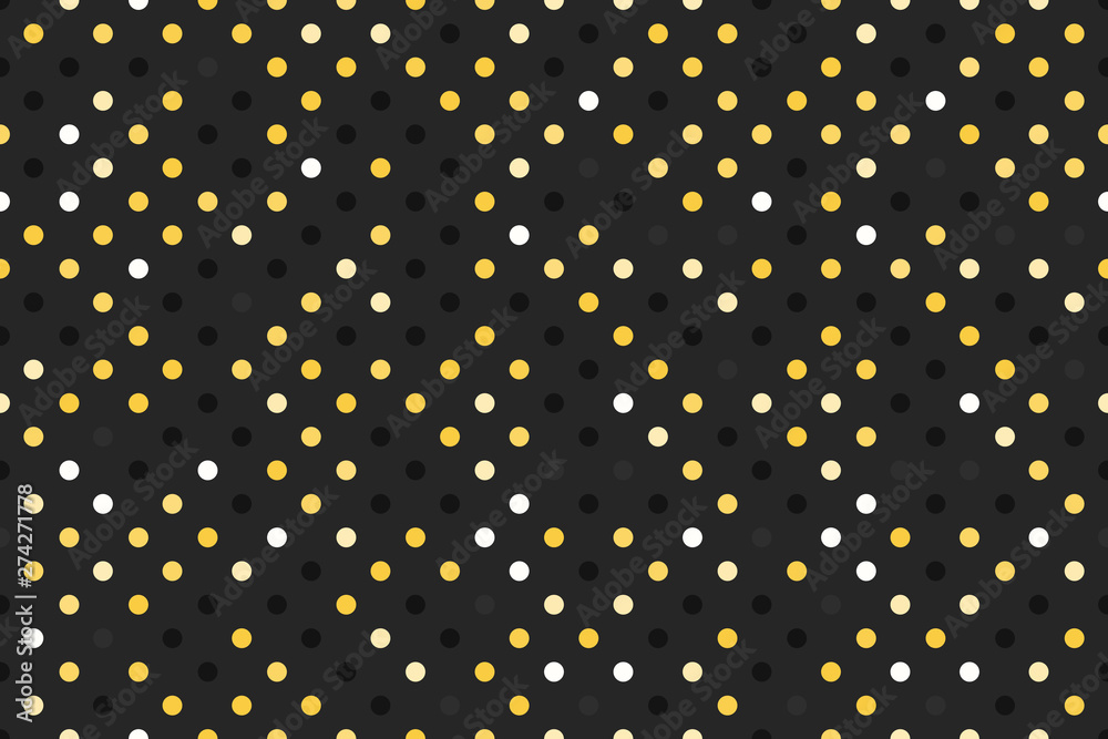 Dark with gold polka dot. Wide Seamless pattern Vector background. Black surface design