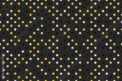 Dark with gold polka dot. Wide Seamless pattern Vector background. Black surface design