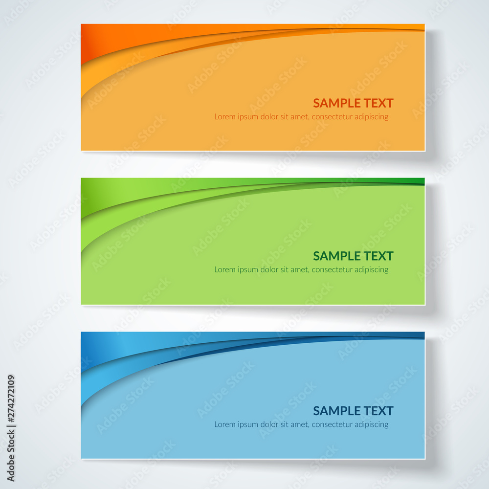 Fototapeta premium Card with abstract wavy lines Orange blue green curved lines on a colored background Creative card template design element ads poster Abstract background for business card layout template Vector set