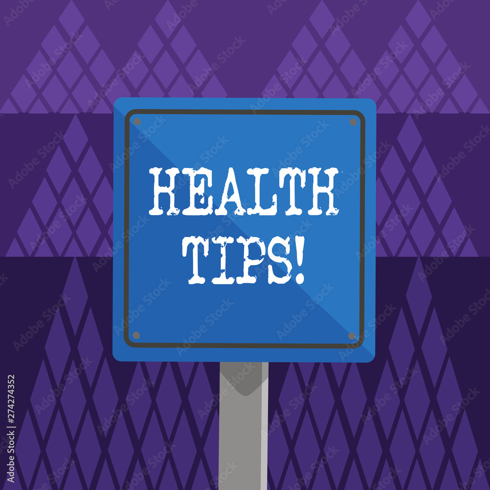 Conceptual hand writing showing Health Tips. Concept meaning state of complete physical mental and social well being advices 3D Square Colorful Caution Road Sign with Black Border Wood Conceptual hand writing showing Health Tips. Concept meaning state of complete physical mental and social well being advices 3D Square Colorful Caution Road Sign with Black Border Wood