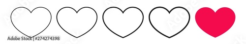 Vector hearts in the shape of contour of different thickness for the design interface, online store, web design, app. Sign, symbol, icon meaning favorites, I like.
