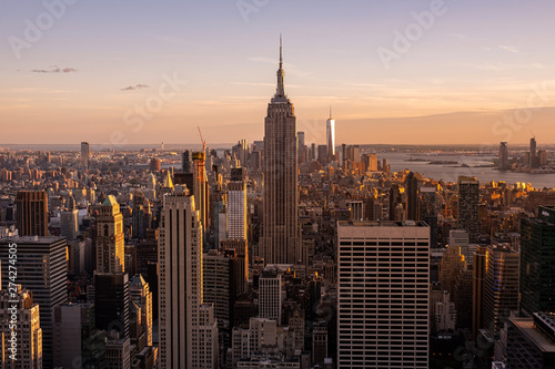 Cityscape of midtown skyscrapers and buildingds at sunset view from rooftop Rockefeller Center © Edi Chen