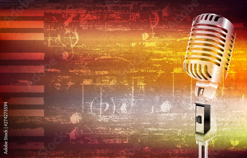 abstract grunge background with retro microphone