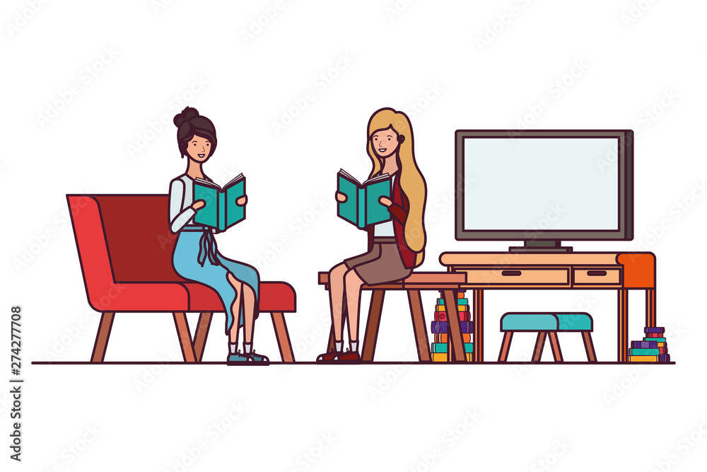 Fototapeta premium women with book in hands in living room