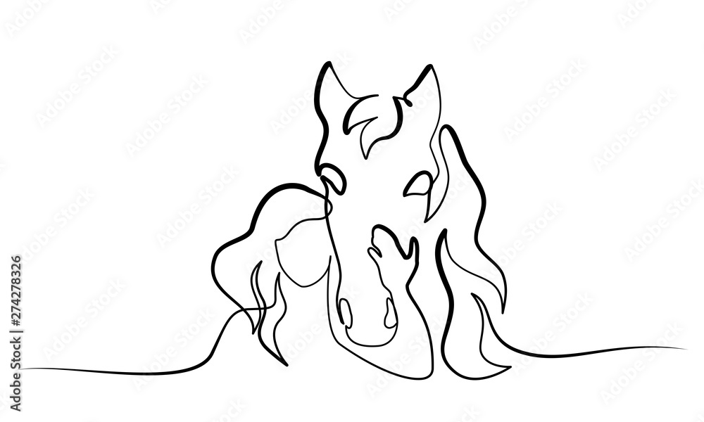 Fototapeta Jeden rysunek linii. Logo głowy konia i kobiety