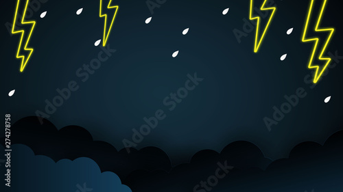 Cloud and rain on blue background heavy rain, rainy season sky and lightning,