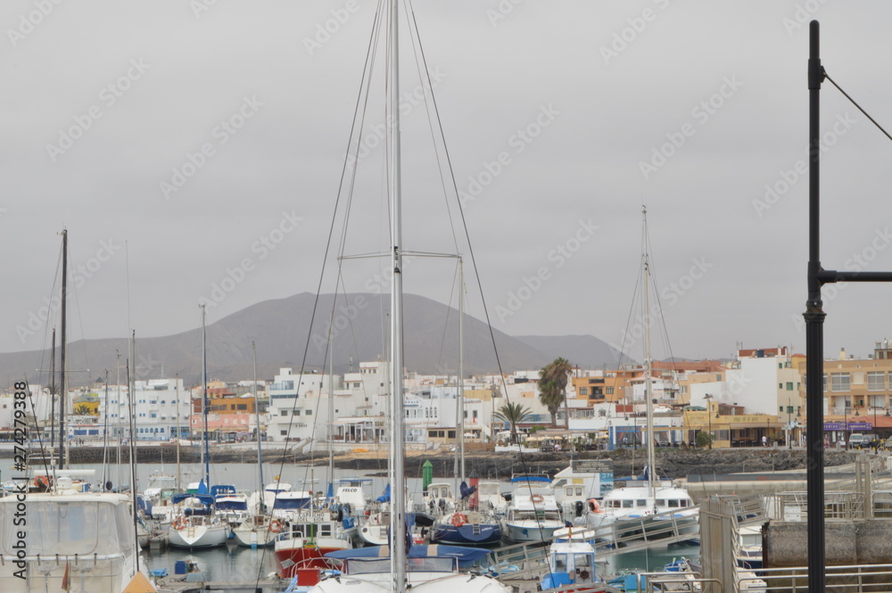 Magnificent Marina Full Of Expensive Boats In Corralejo. July 8, 2013. Corralejo Fuerteventura Canary Islands. Nature Vacation