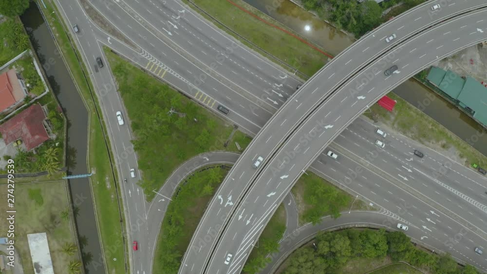 Aerial Drone Footage Of Car Moving on the City Center of Kota Kinabalu, Sabah, Malaysia