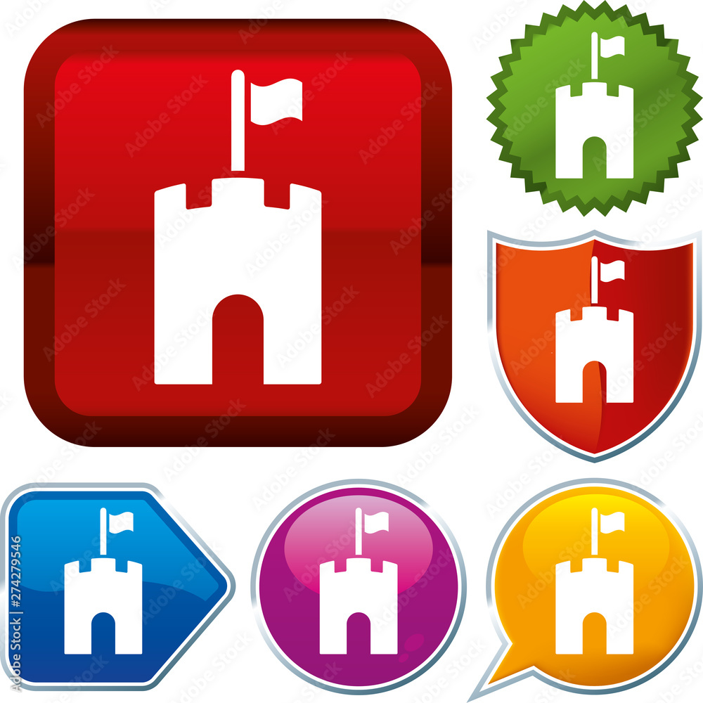 Obraz premium Set shiny icon series on buttons. Castle.