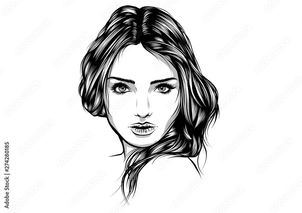 beautiful woman face hand drawn vector illustration sketch Stock Vector ...