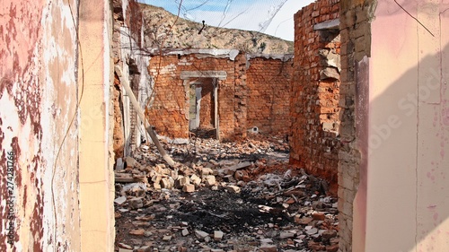 A building destroyed by fire or a bomb explosion concept image. 