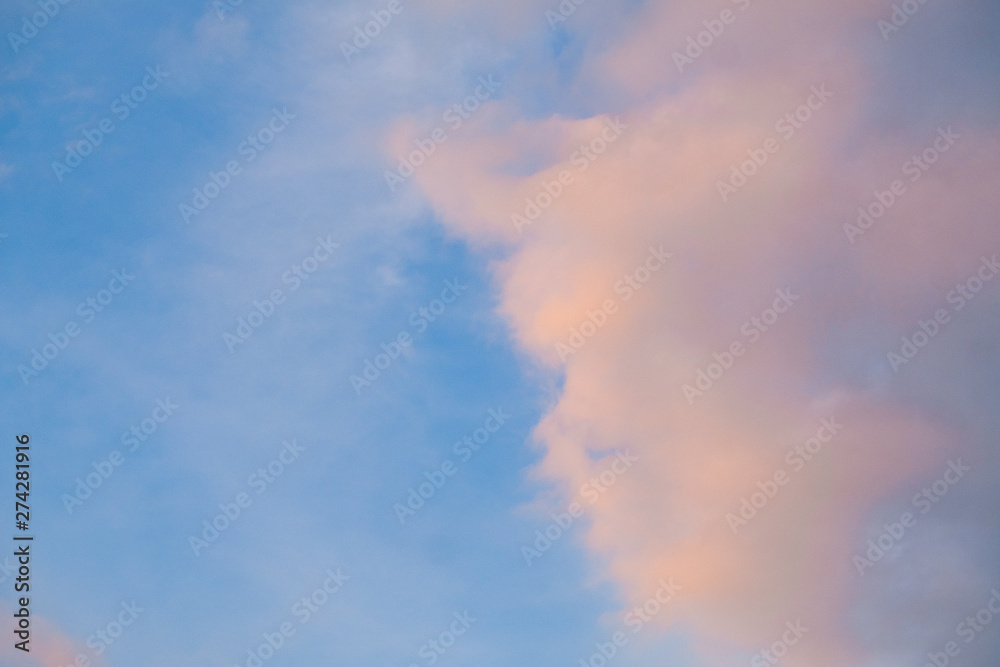 Cloudy sky with colorful color in orange, blue, yellow and pink color and cloud texture background for landscape