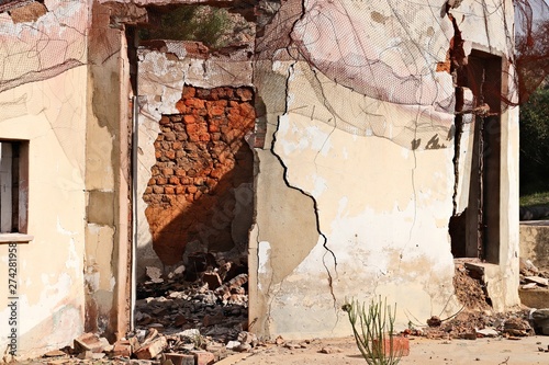 A building destroyed by fire or a bomb explosion concept image. 