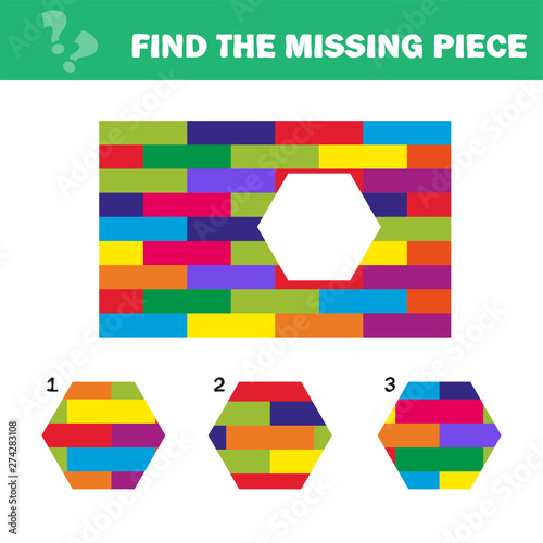 Visual logic puzzle with blocks. Find missing piece - Puzzle game for Children. Worksheet for kids.