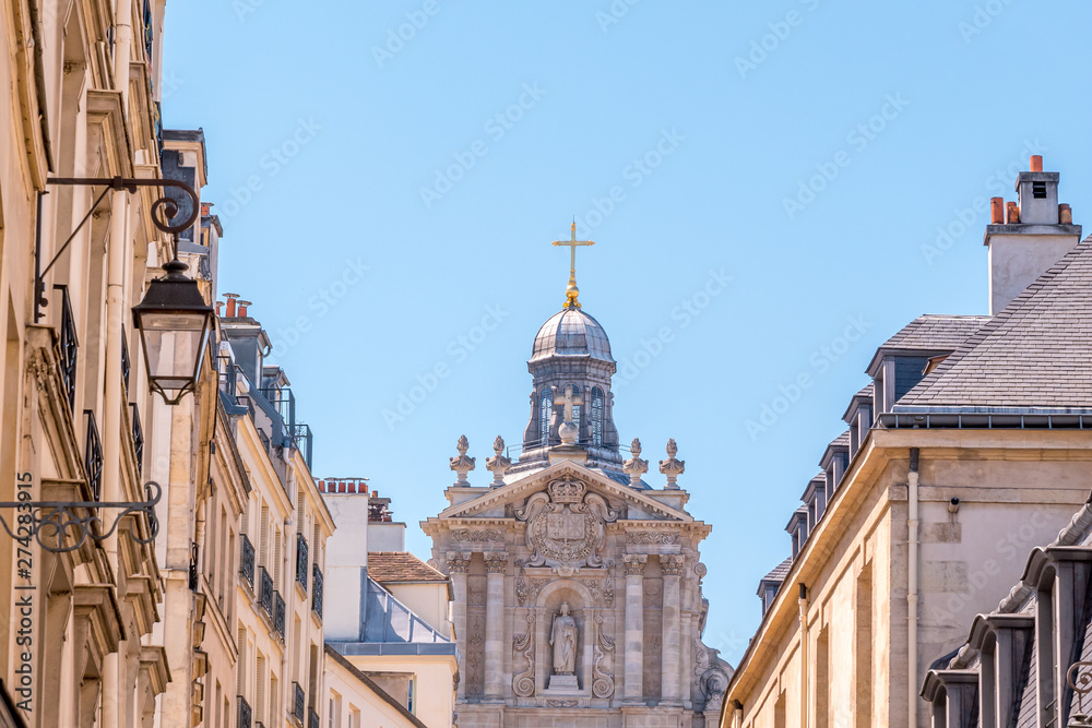 Saint Paul Church facade detail at the Marais, Paris, France