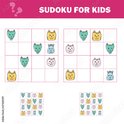 Sudoku for kids. Education developing worksheet. Activity page with pictures. Puzzle game for children and toddler. Logical training. Cats Cartoon