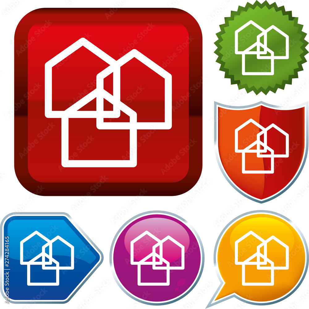 Fototapeta premium Set shiny icon series on buttons. Suburb.