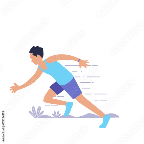 running People, man doing running workout . Healty life concept. People performing sports outdoor activities. Cartoon illustration