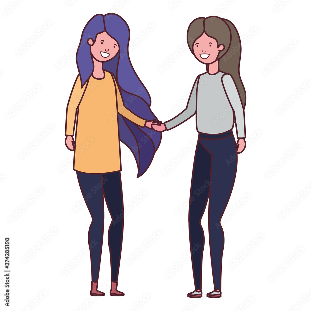 young women in white background avatar character young women in white background avatar character