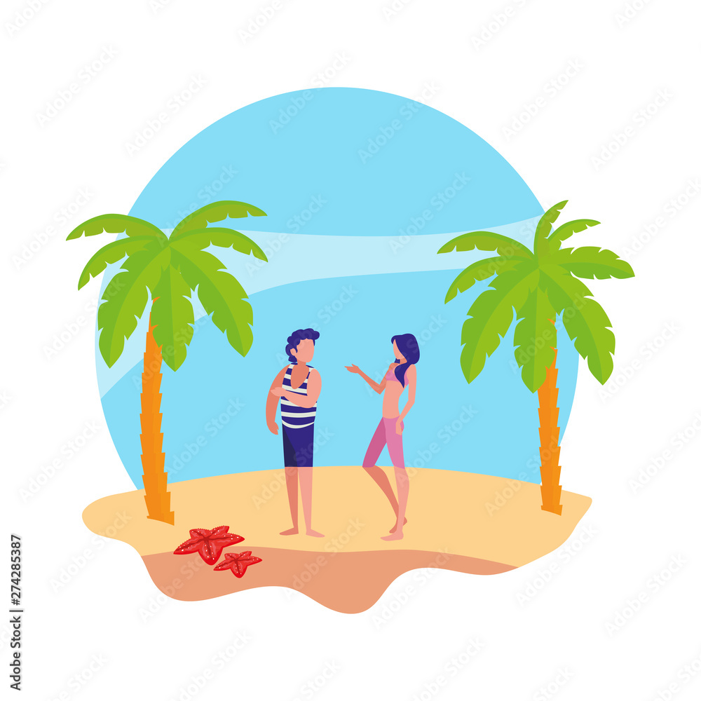 young boy with woman on the beach summer scene
