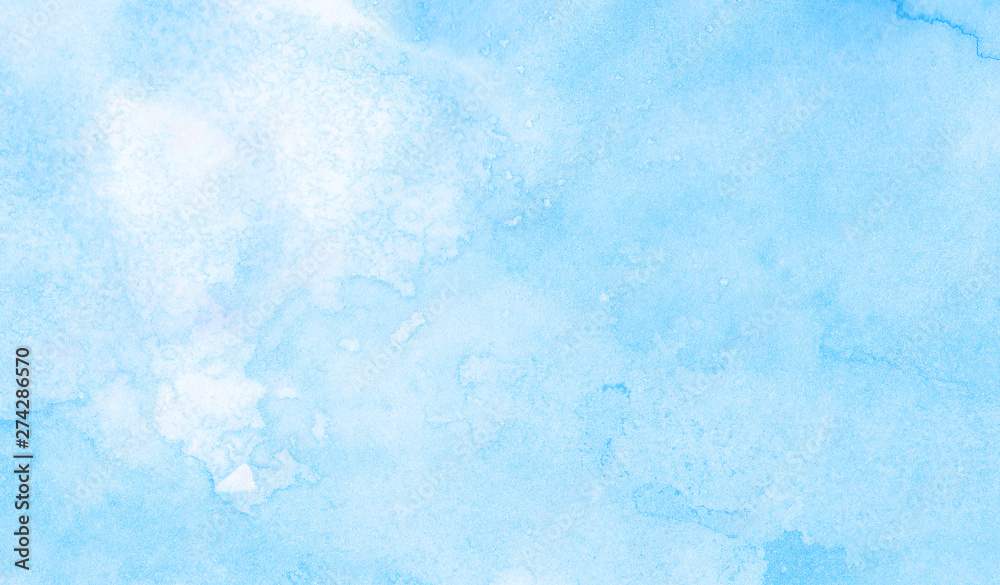 Sky shades aquarelle painted paper textured canvas for vintage design, invitation card, template. Simple blue color watercolor illustration. Creative background, smeared light turquoise frame