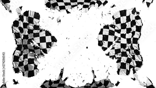 Scattered Checkered flag, white background, 3d rendering