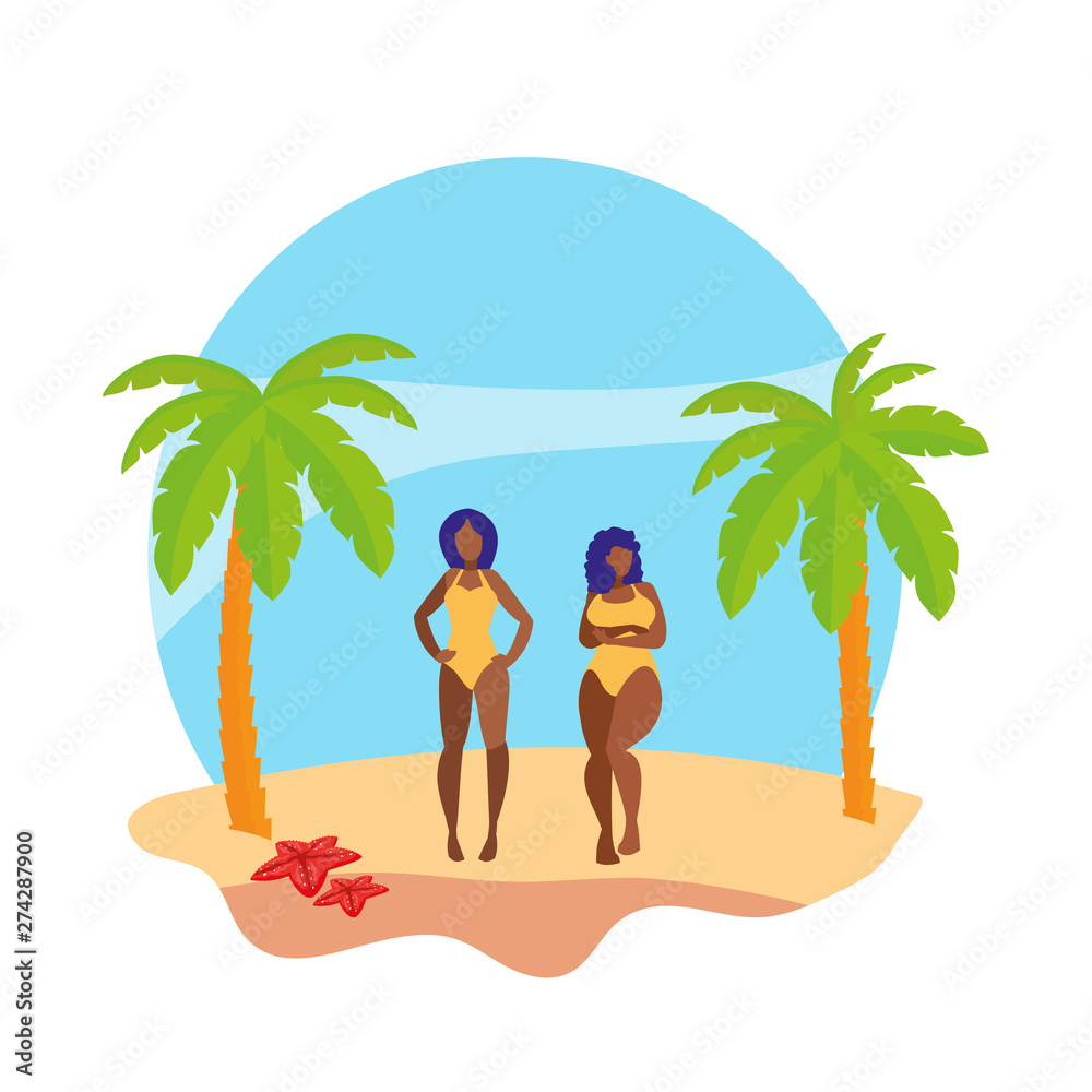 young afro girls couple on the beach summer scene