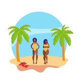 young afro girls couple on the beach summer scene