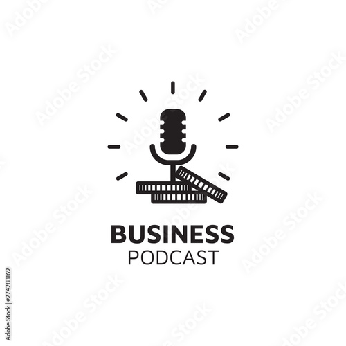 Mic Microphone Money Penny Coins for Economy Financial Business Podcast Logo design vector