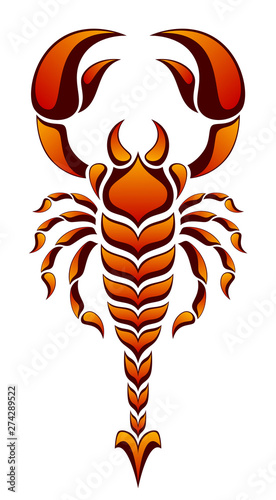 Red scorpion a white background