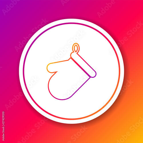 Color Oven glove line icon isolated on color background. Kitchen potholder sign. Cooking glove. Circle white button. Vector Illustration