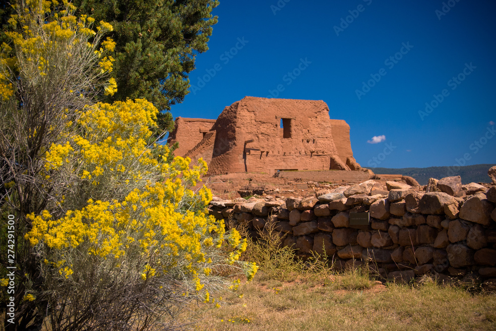 Fototapeta premium Color photo of the ruins at Pecos National Historical Park located in San Miguel and Santa Fe Counties, New Mexico.